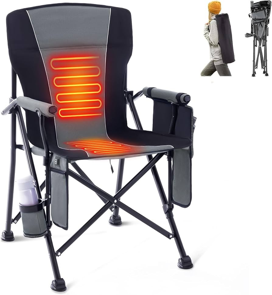 Heated Folding Camping Chair, Portable Heated Seat for Outdoor Sports, Heavy Duty Heated Lawn Cha... | Amazon (US)