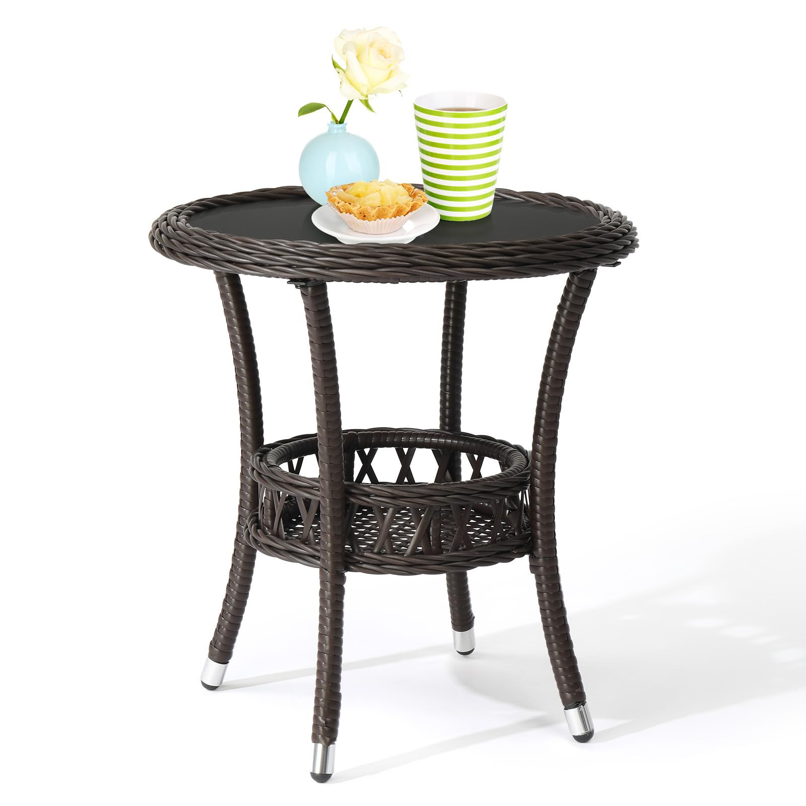 VINGLI Outdoor Wicker Side Table, Patio Side Tables for Outside Tempered Glass Top Wicker Table w... | Amazon (US)