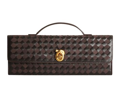 YLYYHH Woven Clutch Purses for Women, Leather Evening Clutch, Handmade Woven Shoulder Bag Crossbody Bag, Coffee | Amazon (US)