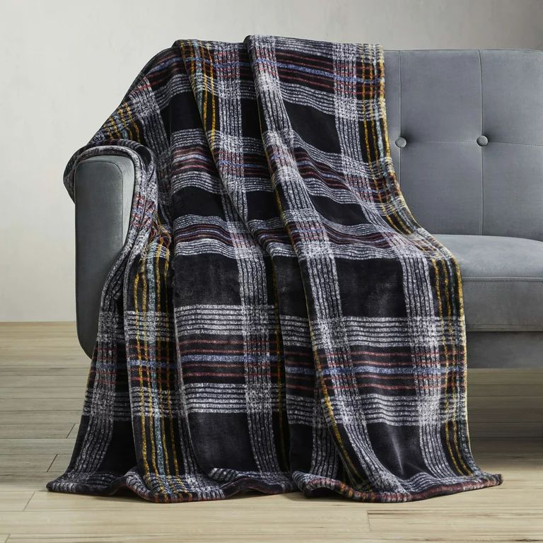 Better Homes & Gardens Plaid Polyester Throw Blanket, Black, Oversized Throw | Walmart (US)