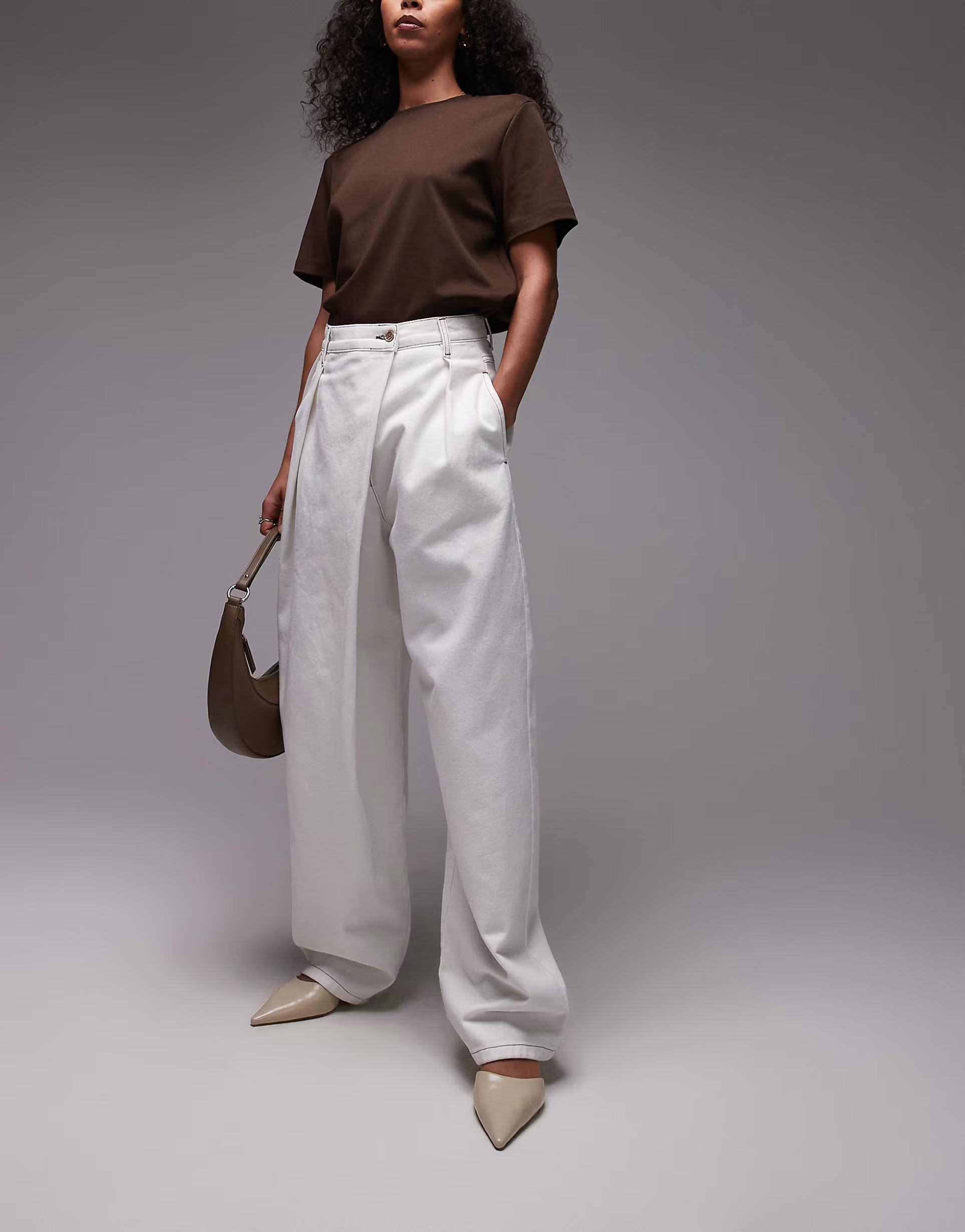 ASOS DESIGN denim wrap detail wide leg jean in ecru | ASOS (Global)