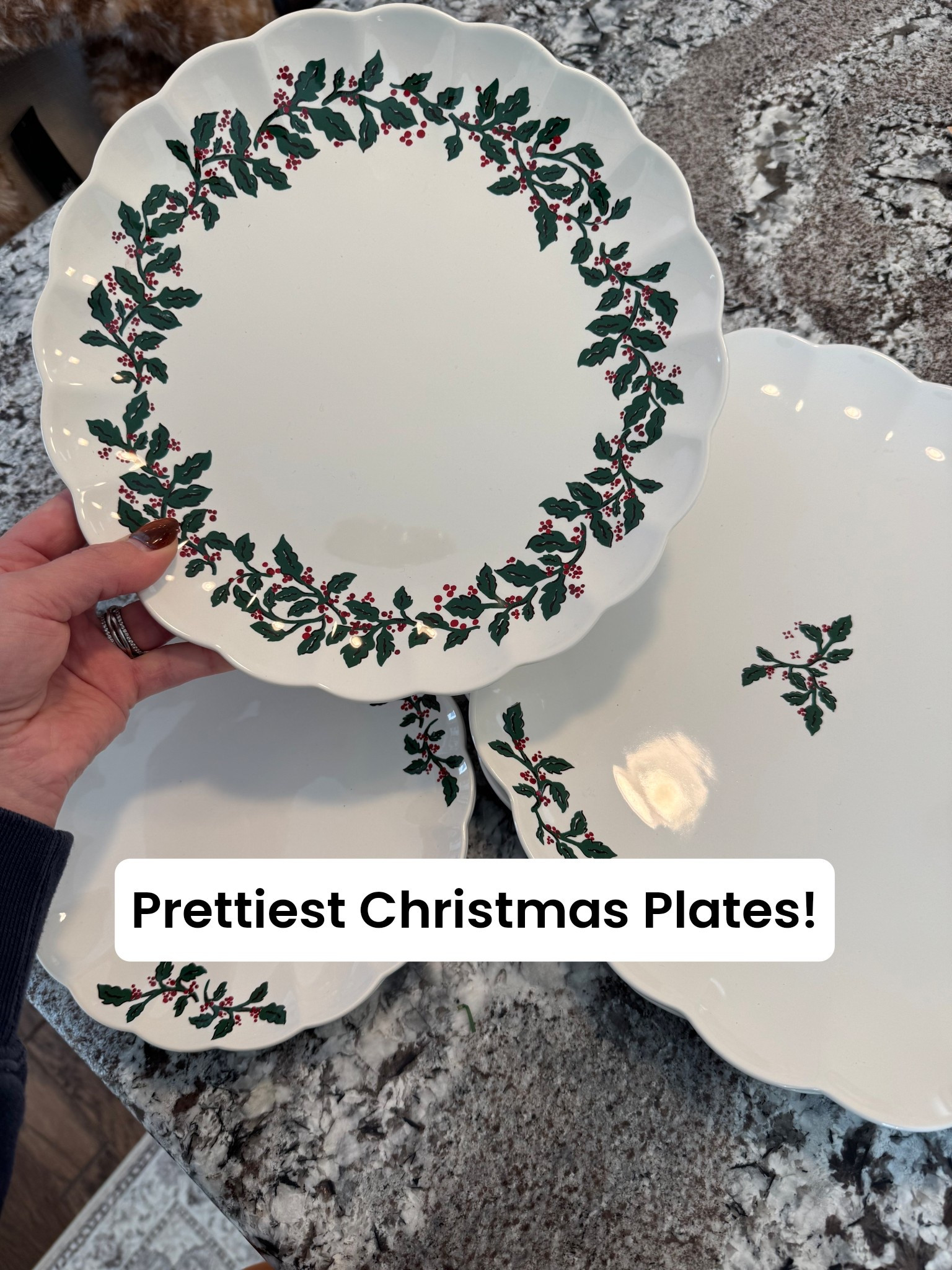 Christmas table, Christmas tablescape, holiday table, holiday tablescape, affordable holiday plates, holly plates, holly pattern plates, Christmas serving platter, Christmas plates, scalloped plates, scalloped Christmas plates 

#LTKSeasonal #LTKHome #LTKHoliday