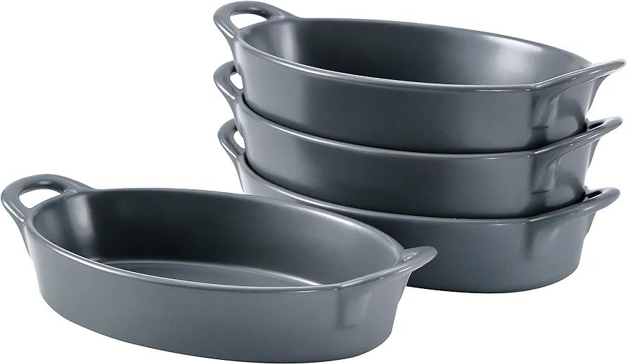 Bruntmor 8" x 5" Oval Porcelain Ceramic Deep Dish Pie Pan Set of 4, Double Handle Au Gratin Bakin... | Amazon (US)