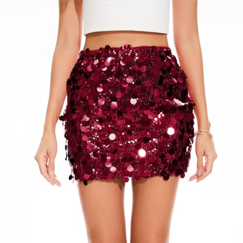 KASBAH Sequin Mini Skirt for Women Sparkly Skirt Stretchy Bodycon Glitter Skirts Christmas Night ... | Amazon (US)