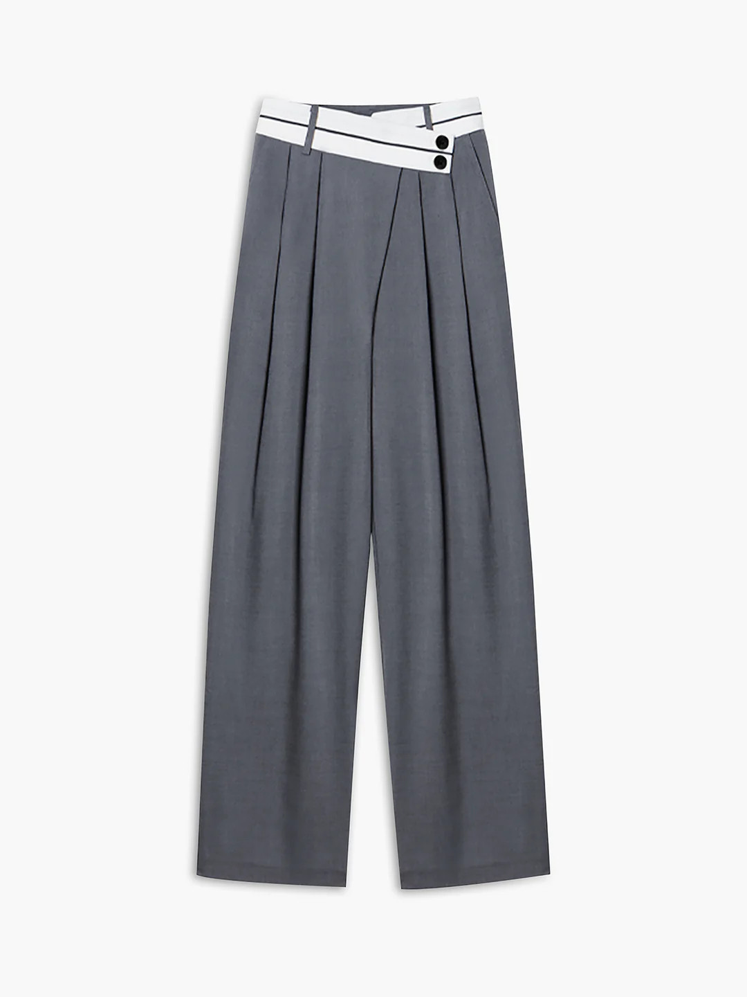 Asymmetrical Contrast Waistband Wide Leg Dress Pants | Commense