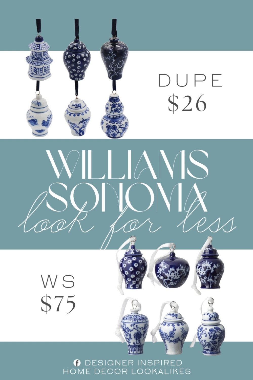 Inspired by Williams Sonoma Mini Ginger Jar Ornaments. Blue and White Christmas Ornaments. Decorative Hanging Ornaments. Classic Christmas Ornaments. Elegant Holiday Decor. Chinoiserie Christmas Decor. Elegant Christmas Tree Decor. 

Home more affordable option find copy cat similar look for less budget friendly affordable cheap cheaper beautiful pretty. Clearance sale coupon code discount code promo code luxury lookalike look a like Inspo inspiration inspired by idea ideas Love like these? I share multiple every day in my FB group.
#williamssonomainspired #blueandwhitechristmas #chinoiseriechristmas #gingerjarornaments #homeaccent #decorativeaccent #christmasdecor 

 #LTKHoliday #LTKHome #LTKFindsUnder50