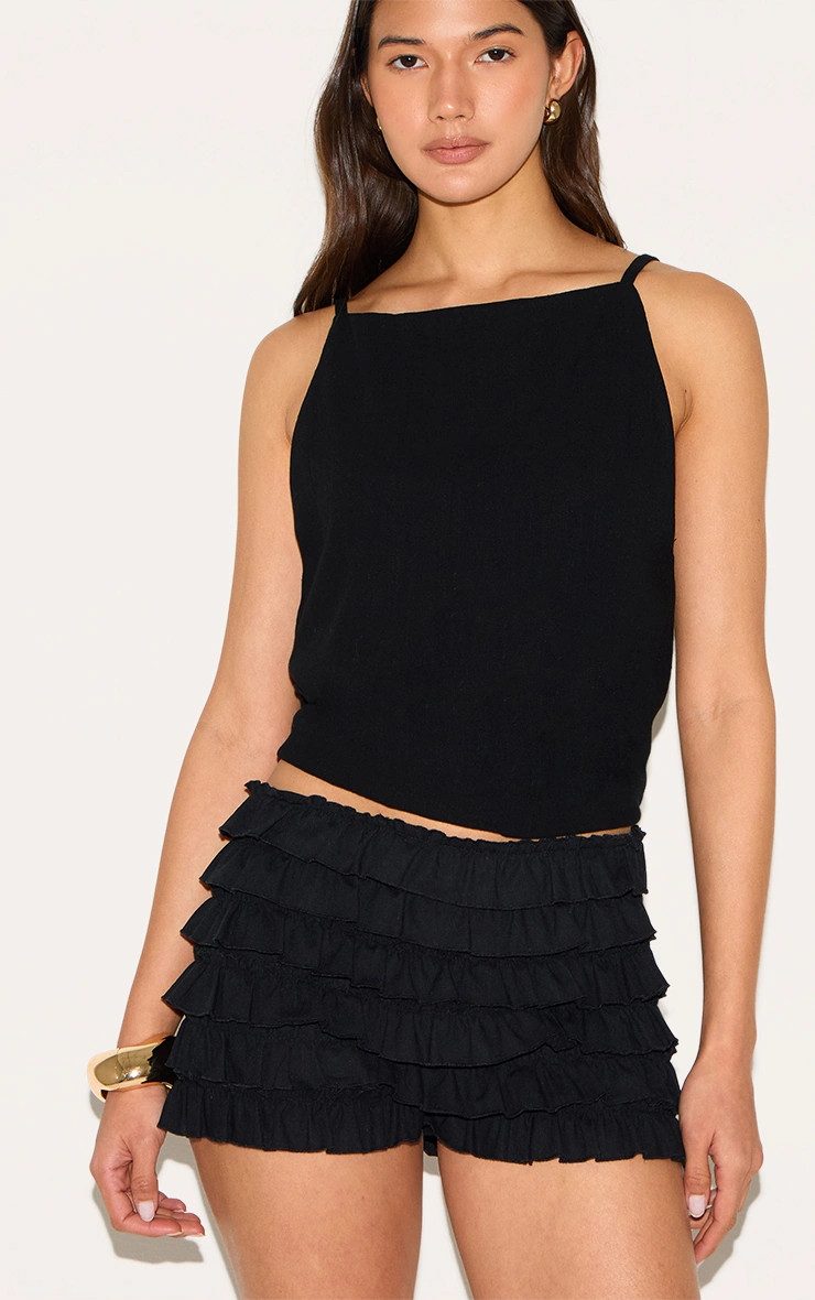 Black Linen Blend Low Rise Bloomer Shorts | PrettyLittleThing UK