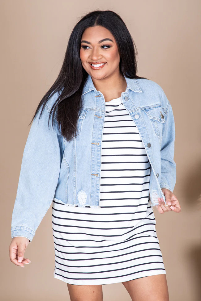 There's Nothing Like Me Light Wash Distressed Hem Denim Jacket | Pink Lily