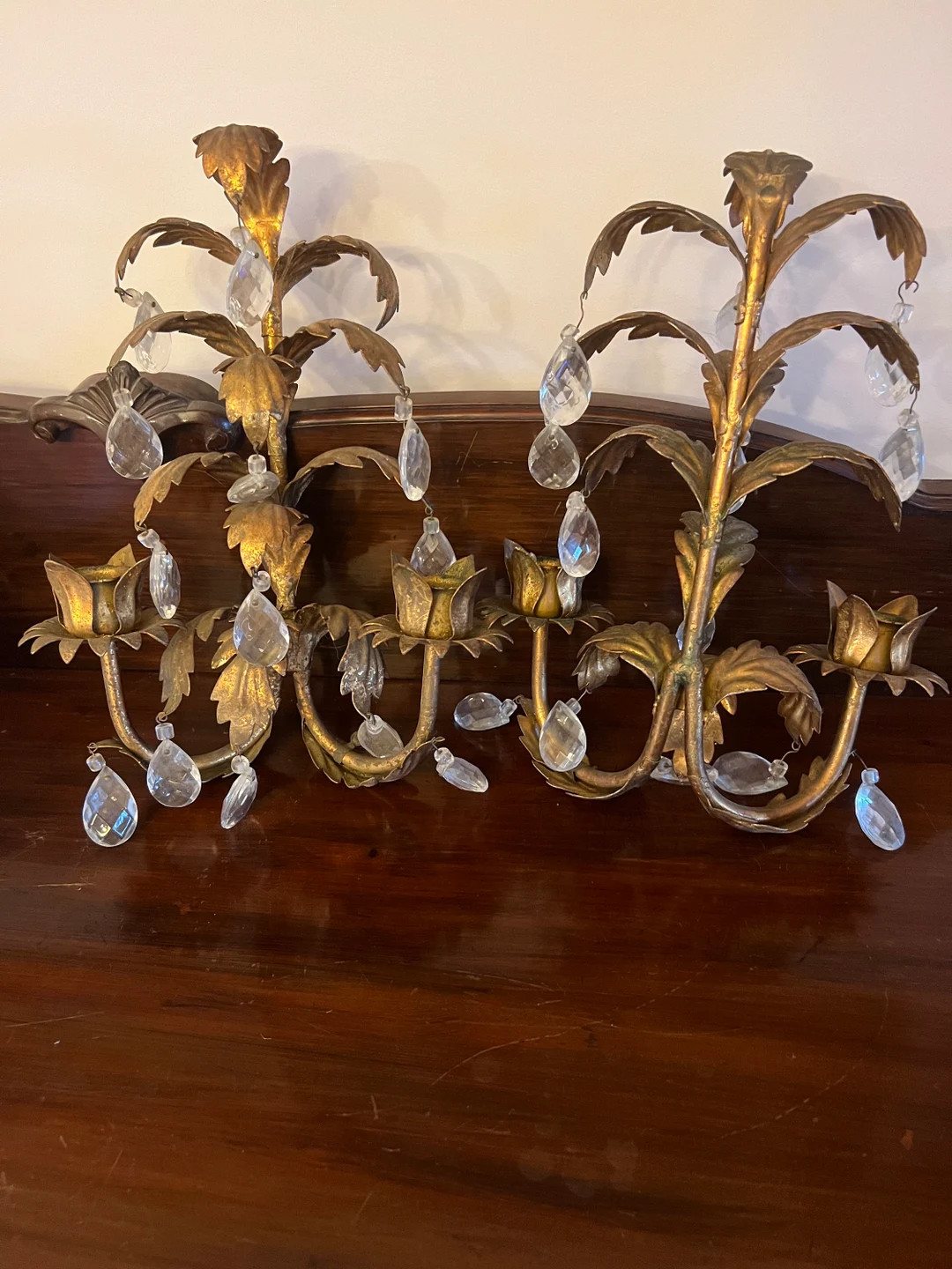 Vintage Italian Tole Candle Sconces W/ Crystals Pair Two - Etsy | Etsy (US)