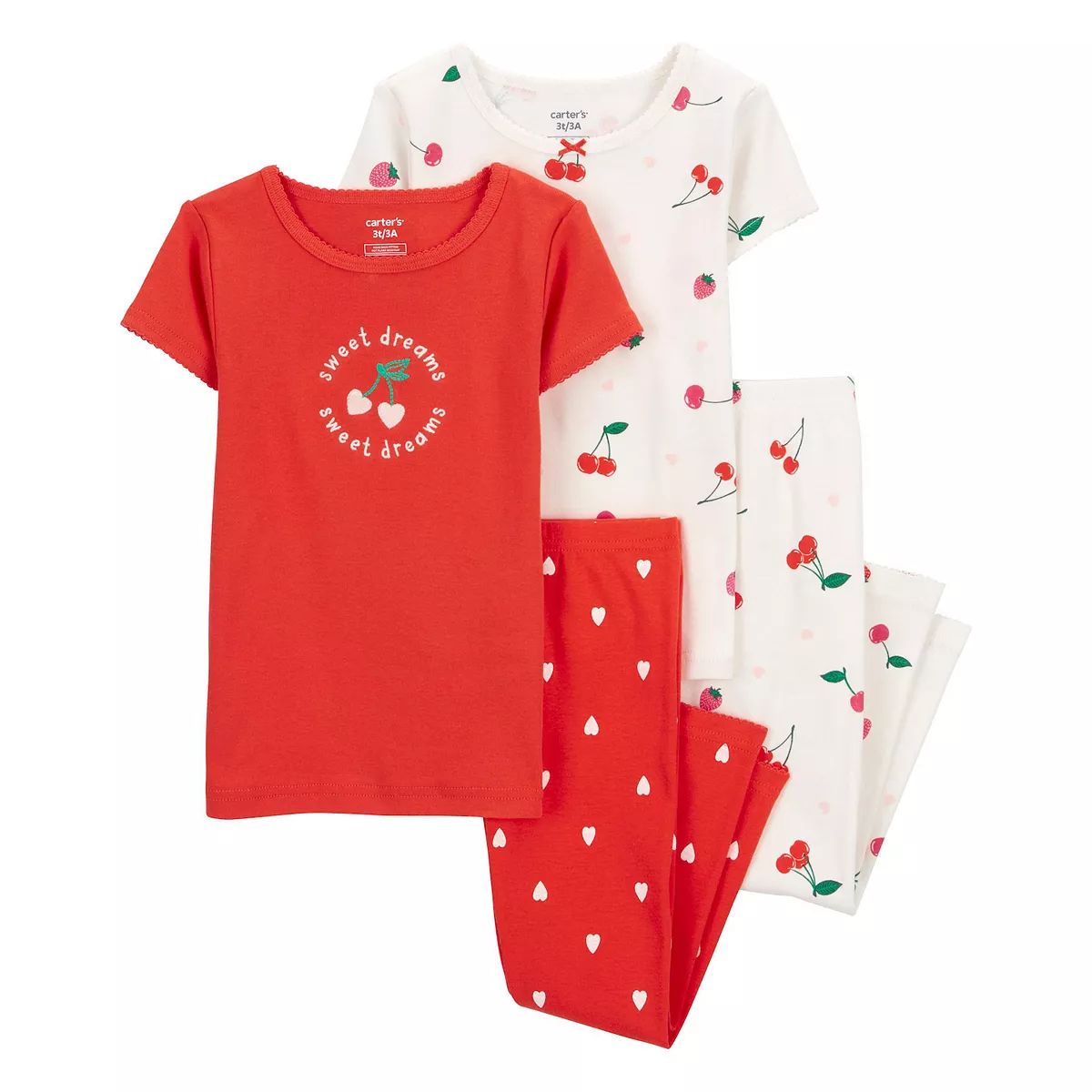 Baby Girl Carter's 4-Piece Cherry Tops & Bottoms Pajama Set | Kohl's