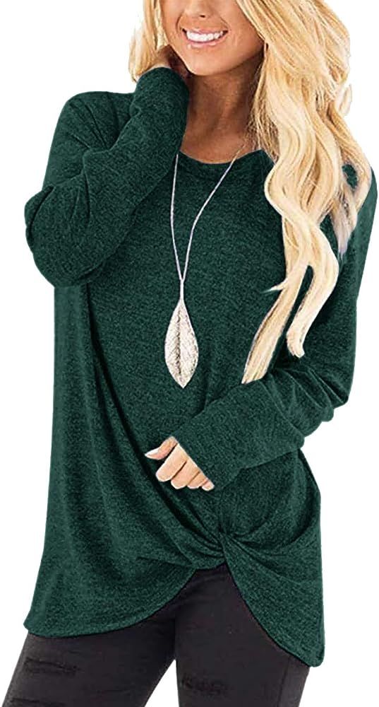 Womens Casual Tunic Tops Long Sleeve Twist Knot T Shirts Blouses(01-Dark Green, Large) at Amazon ... | Amazon (US)