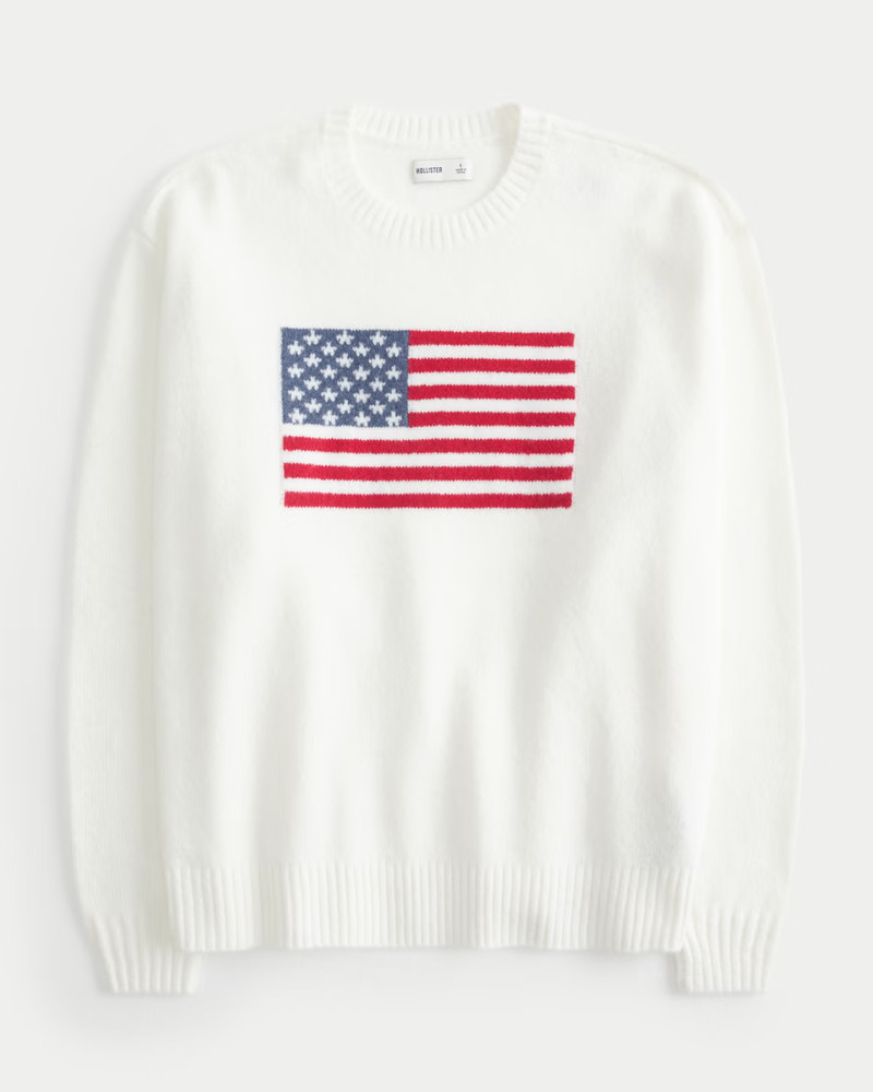 Hollister Comfy Cloud American Flag Graphic Crew Sweater | Hollister (US)