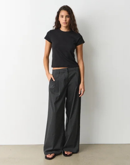 Pinstripe Low Rise Wide Tailored Pant | Glassons (Australia)
