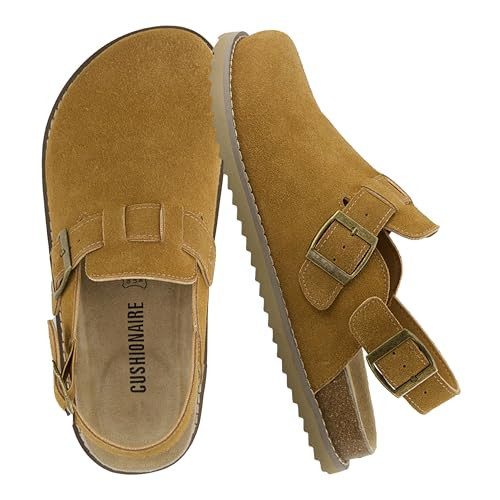 CUSHIONAIRE Brooklyn Women's Suede Clogs - Adjustable Slingback Clog Sandal with Buckle, Memory Foam, Wide Widths, Chestnut Suede 7.5W | Amazon (US)