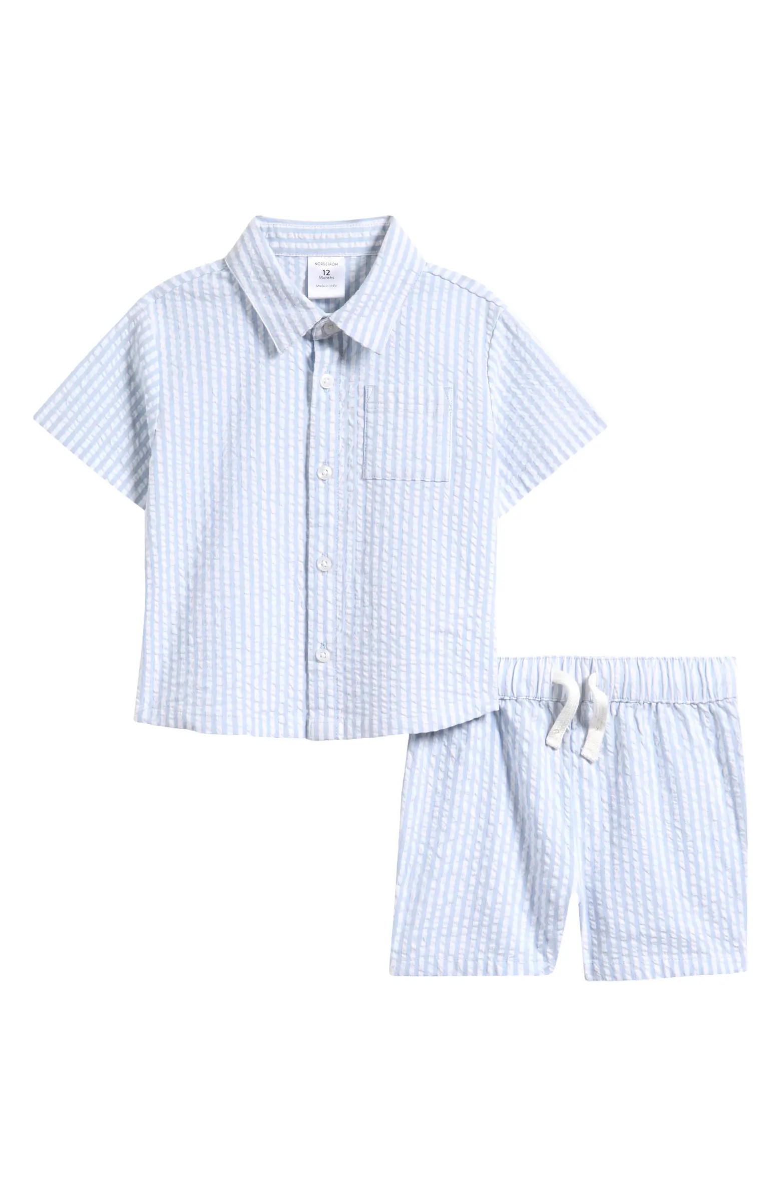 Nordstrom Seersucker Short Sleeve Button-Up Shirt & Drawstring Shorts Set | Nordstrom | Nordstrom