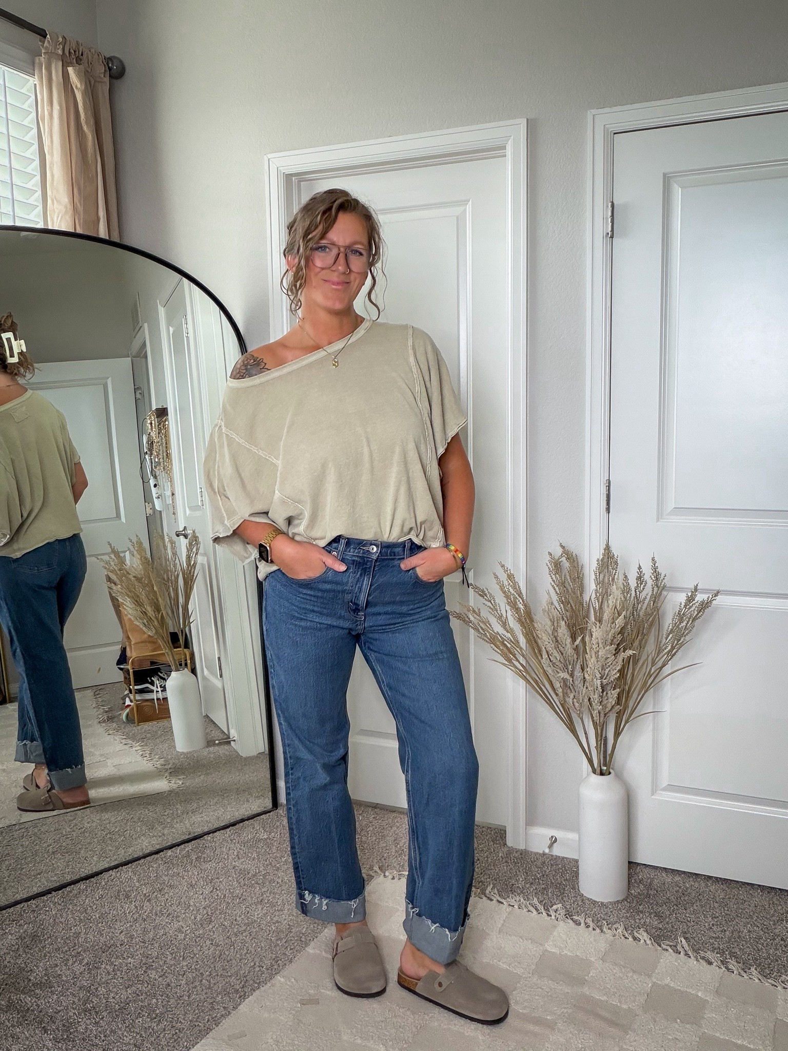 Large tee, 30 long jeans (full length, I just cuffed them)

#LTKTall #LTKOver40