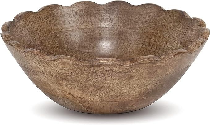 Red Co. 9.75” Large Decorative Wooden Centerpiece Serving Bowl with Wavy Edge, Natural Brown | Amazon (US)