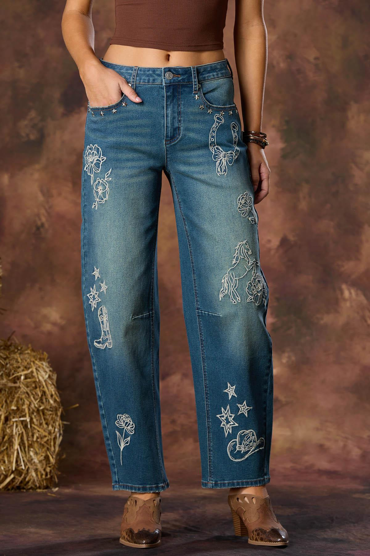 Embroidered Western Icon Jeans | Cato Fashions