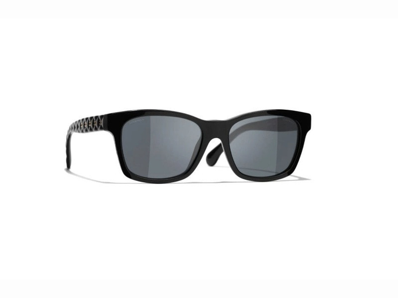 Chanel Rectangle Black Frame / Gray Gradient Polarized Sunglasses | JTV Jewelry