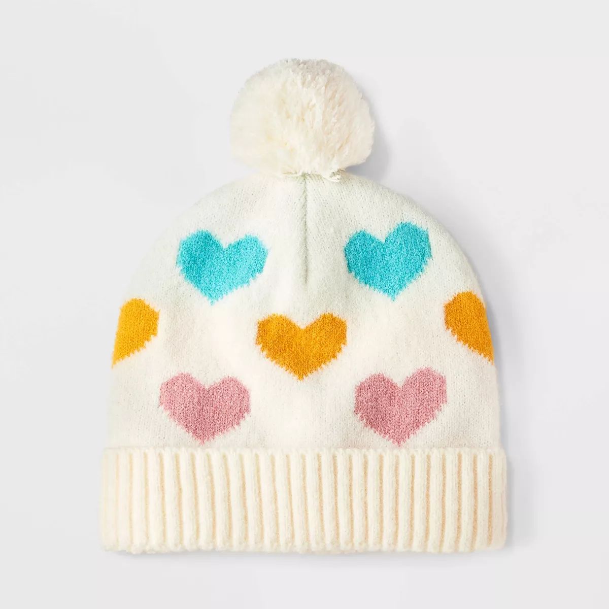 Girls' Heart Jacquard Beanie - Cat & Jack™ Cream | Target