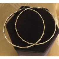 Gold Tone Extra Large Bamboo Hoop Pierced Earrings, Vintage | Etsy (US)