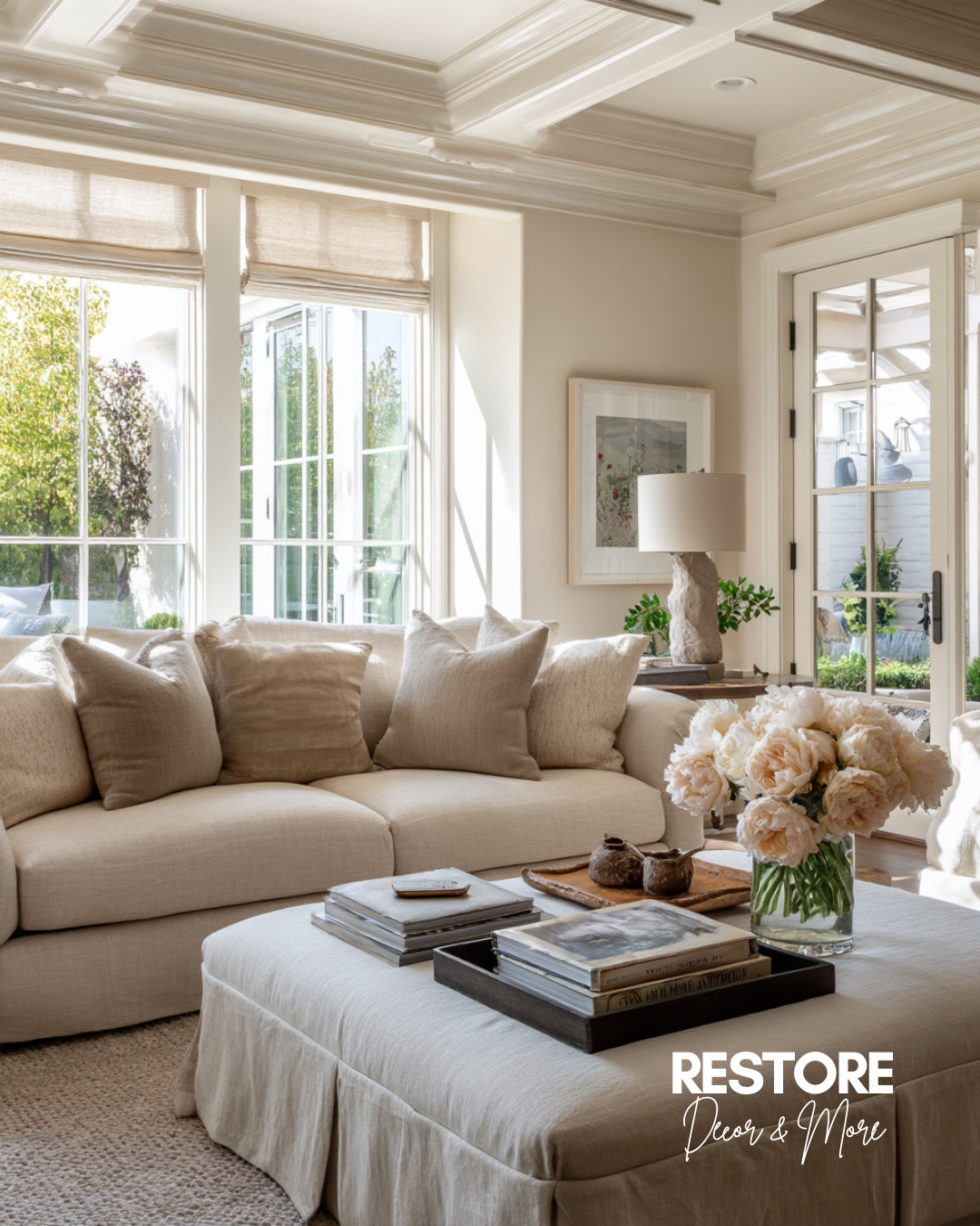 A neutral lover’s dream 🤎 This cozy living room is all about soft textures, layered tones, and timeless charm. The oversized slipcovered ottoman, light-filled windows, and tailored sectional make this space feel relaxed but refined. Styled with stacked books, fresh florals, and natural light—it’s the perfect setting for slow mornings and golden afternoons. Shop slipcover ottomans, neutral throw pillows, living room trays, and timeless coffee table books below!

#neutraldecor #cozylivingroom #classicinteriors #slipcoveredsofa #livableluxury #livingroominspo #lightandairy #calminterior #livingroomstyling #neutralhome #timelessinterior #ltkhome #ltkdecor #homeinspo #livingroomdesign #slipcoverottoman #freshflorals #lightfilledspaces #bookstackstyling #interiorstyling #restoredecorandmore 

 #LTKHome #LTKFindsUnder100