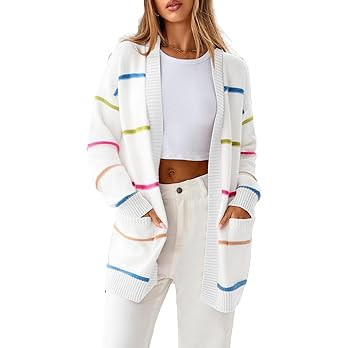 Sidefeel Cardigan Sweaters for Women Lightweight Striped 2025 Long Sleeve Open Front Loose Knit S... | Amazon (US)