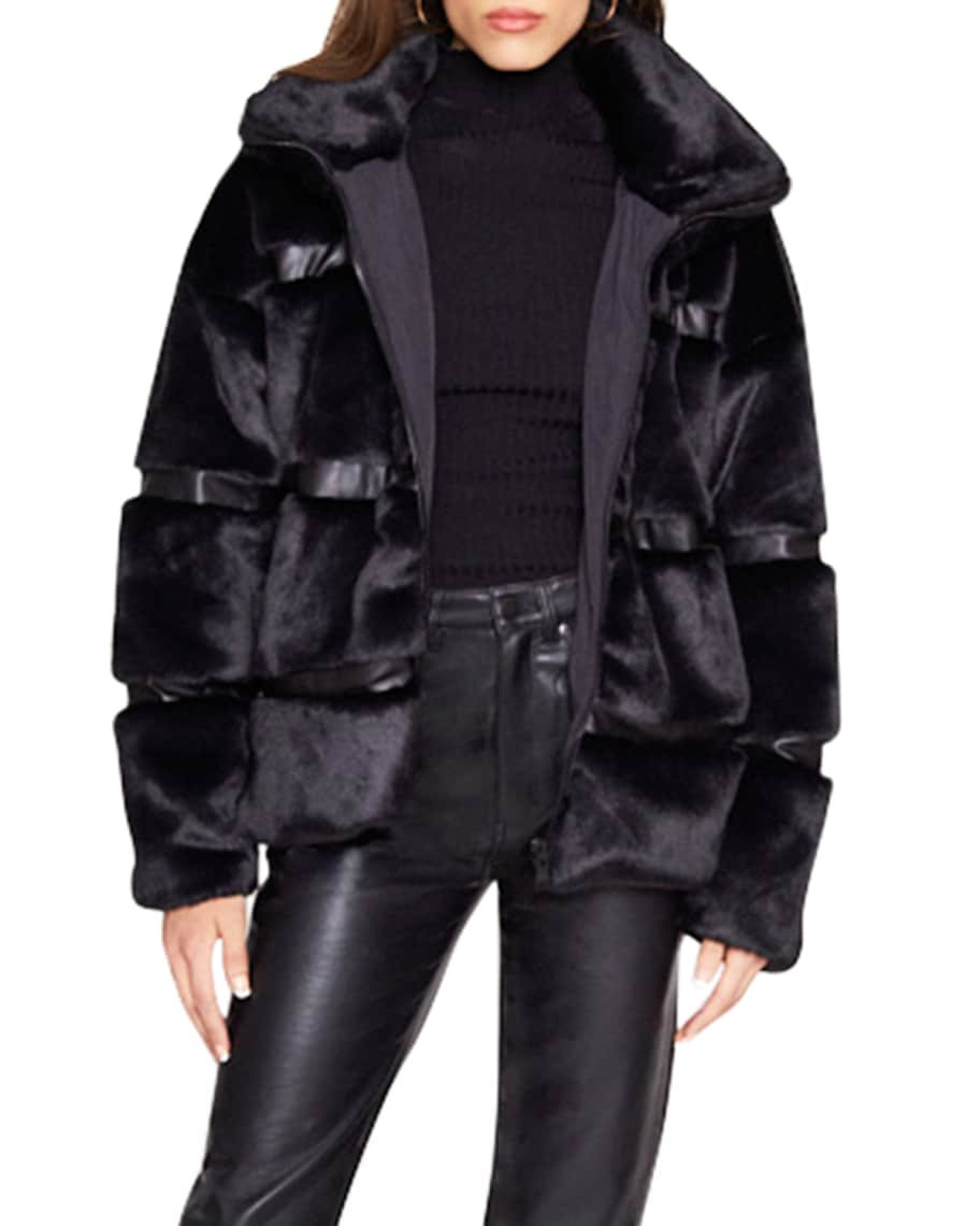 Mob Wife Vegan Fur Puffer Jacket with Faux Leather Paneling | Neiman Marcus