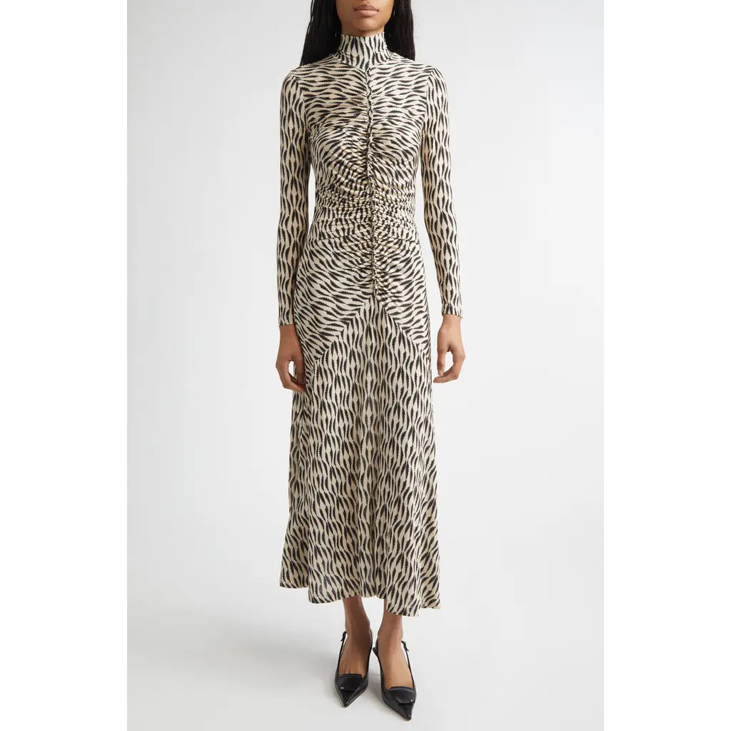 Ulla Johnson Ida Ruched Turtleneck Long Sleeve Maxi Dress in Silhouette at Nordstrom, Size Small | Nordstrom