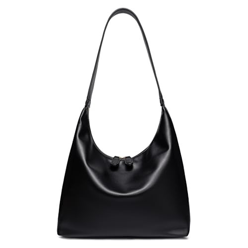 Leather Hobo Bags for Women Small Soft Shoulder Purse Black Slouchy Tote Handbag with Double Zipper Design | Amazon (US)