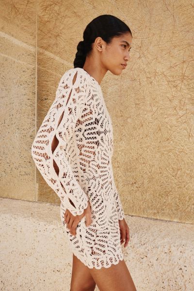 Crochet-look Dress - Light beige - Ladies | H&M US | H&M (US + CA)