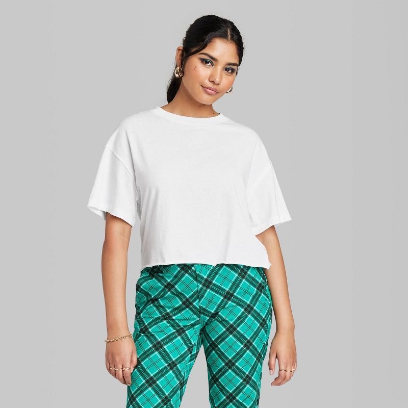 Women's Short Sleeve Relaxed Fit Cropped T-Shirt - Wild Fable™ White S | Target