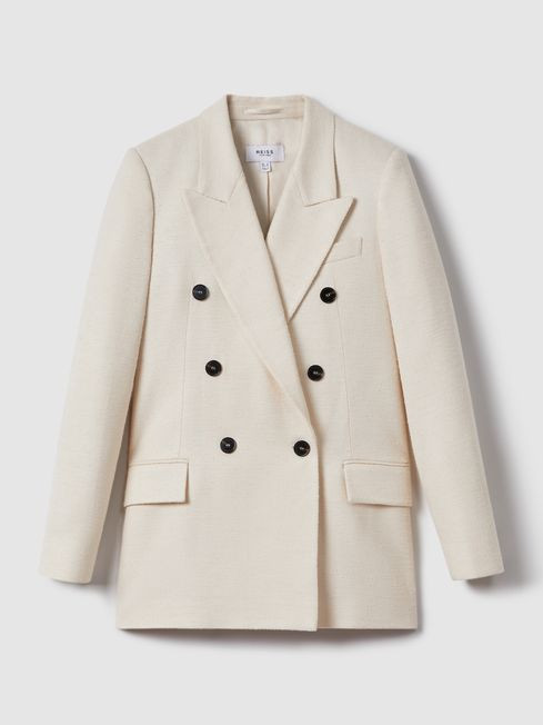 Reiss White Bronte Textured Double Breasted Blazer | Reiss US