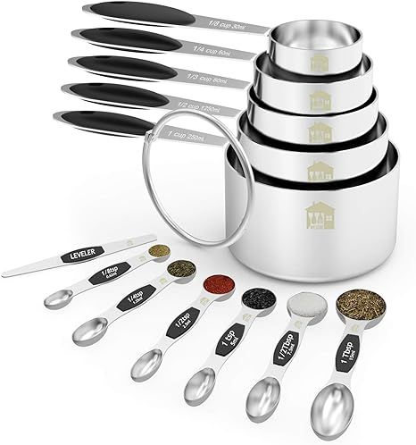 Wildone Measuring Cups and Measuring Spoons Set, Stainless Steel Cups and Magnetic Measuring Spoo... | Amazon (US)