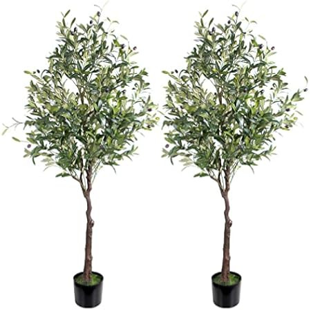 CROSOFMI Artificial Olive Tree Plant 4 Feet Fake Topiary Silk Tree, Perfect Faux Plants in Pot for I | Amazon (US)