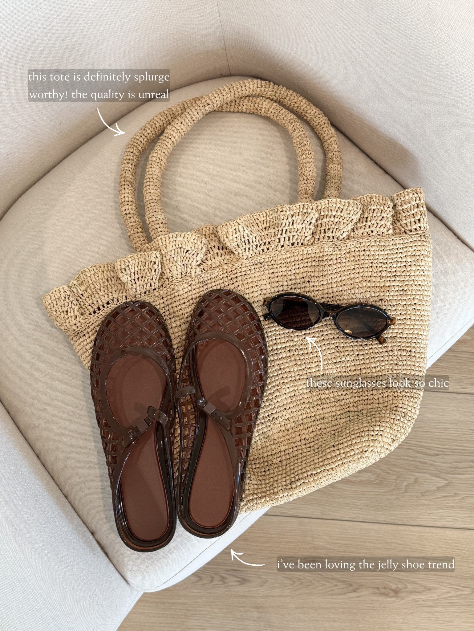 You would never believe these are from Amazon!!! 👏🏼 
this woven tote is stunning, sunglasses are so on trend, and I’m obsessed with the jelly sandal trend, and these are so comfy!

#LTKSeasonal #LTKgrwm #LTKootd