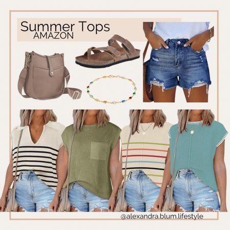 Beige tops and blouses! White tops and blouses! Amazon fashion! Amazon finds! Work tops! Business casual tops! Striped sweater tank top! Spring outfit! Summer outfit! Travel outfit! Vacation outfit! 

#LTKShoeCrush #LTKStyleTip #LTKItBag