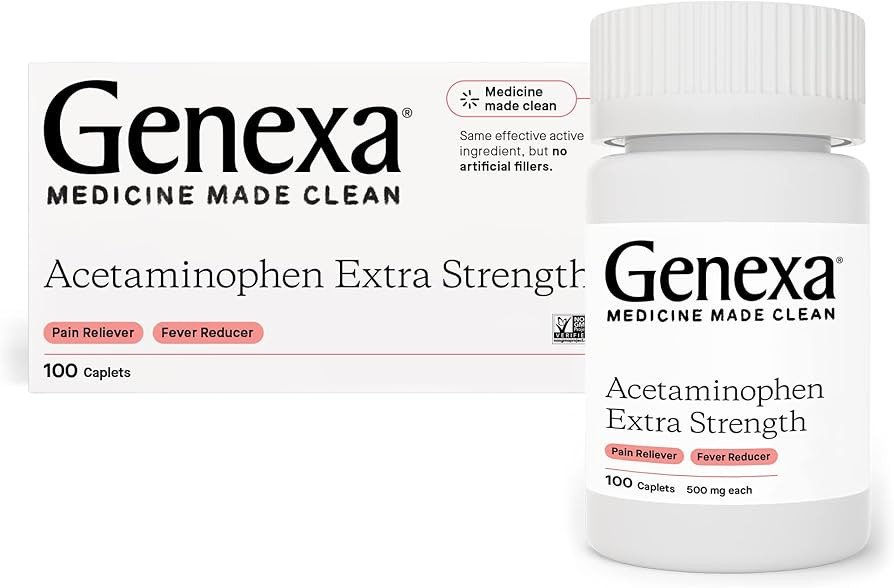 Genexa Acetaminophen 500mg Extra Strength Pain Reliever & Fever Reducer Caplets | Pain Relief Med... | Amazon (US)