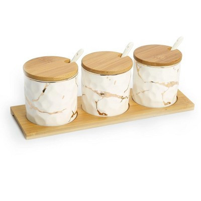 Classic Touch White Porcelain Canister Set  with Gold Design -11.25"L | Target