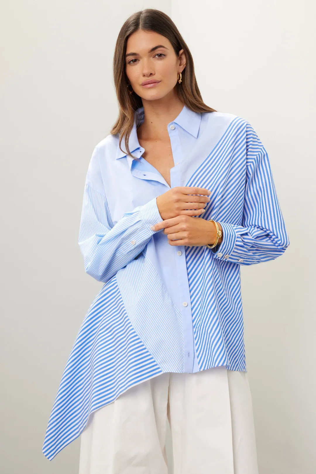 Cotton Asymmetrical Stripe Mix Top | Rent the Runway