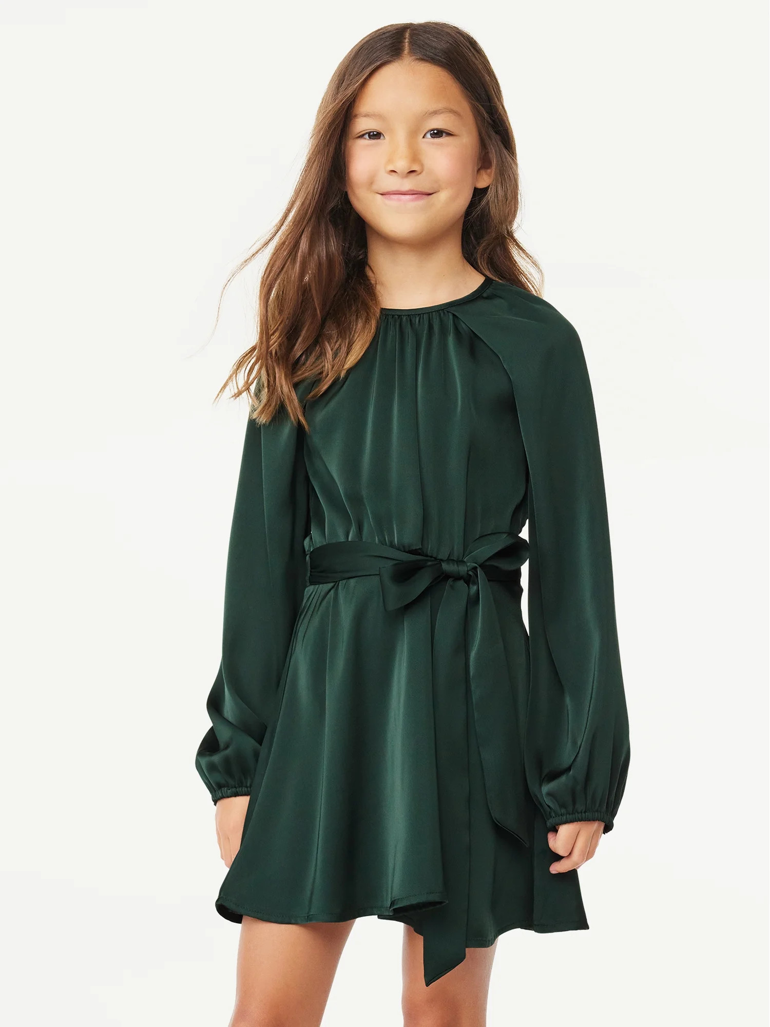 Scoop Girls Raglan Sleeve Mini Dress with Tie Belt, Sizes 4-18 | Walmart (US)