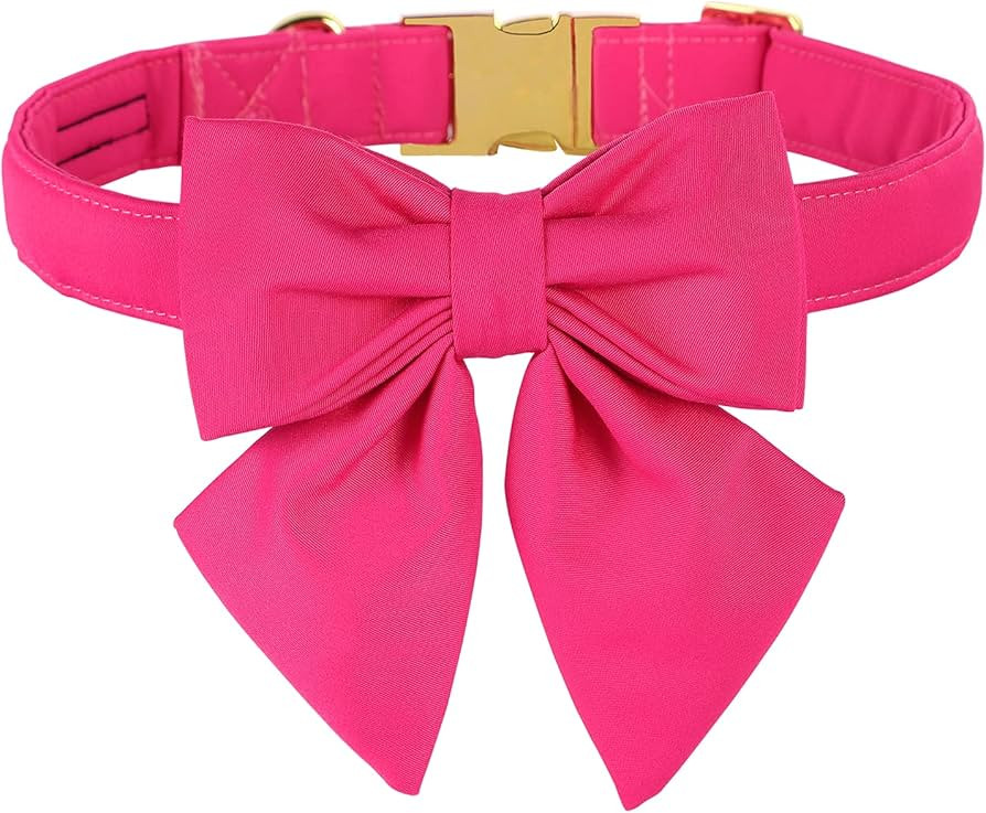 Maca Bates Hot Pink Dog Collar with Cute Rose Red Solid Sailor Bow Tie,Large Girl Boy Dogs,Girly ... | Amazon (US)