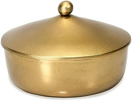Red Co. 7” Dia Round Antique Decorative Textured Metal Bowl with Dome Knob Lid, Gold | Amazon (US)