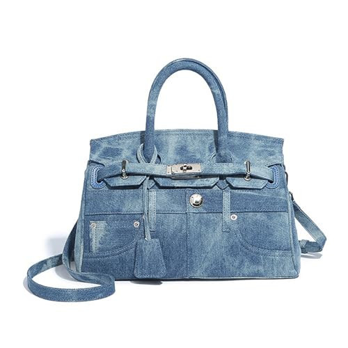Women Denim Handbag Tote Bag, Vintage Blue Jean Purse with Lock Closure, Small Shoulder Crossbody Bag Multi Pocket Satchel for Daily Use, Work, Shopping (Phantom Blue) | Amazon (US)