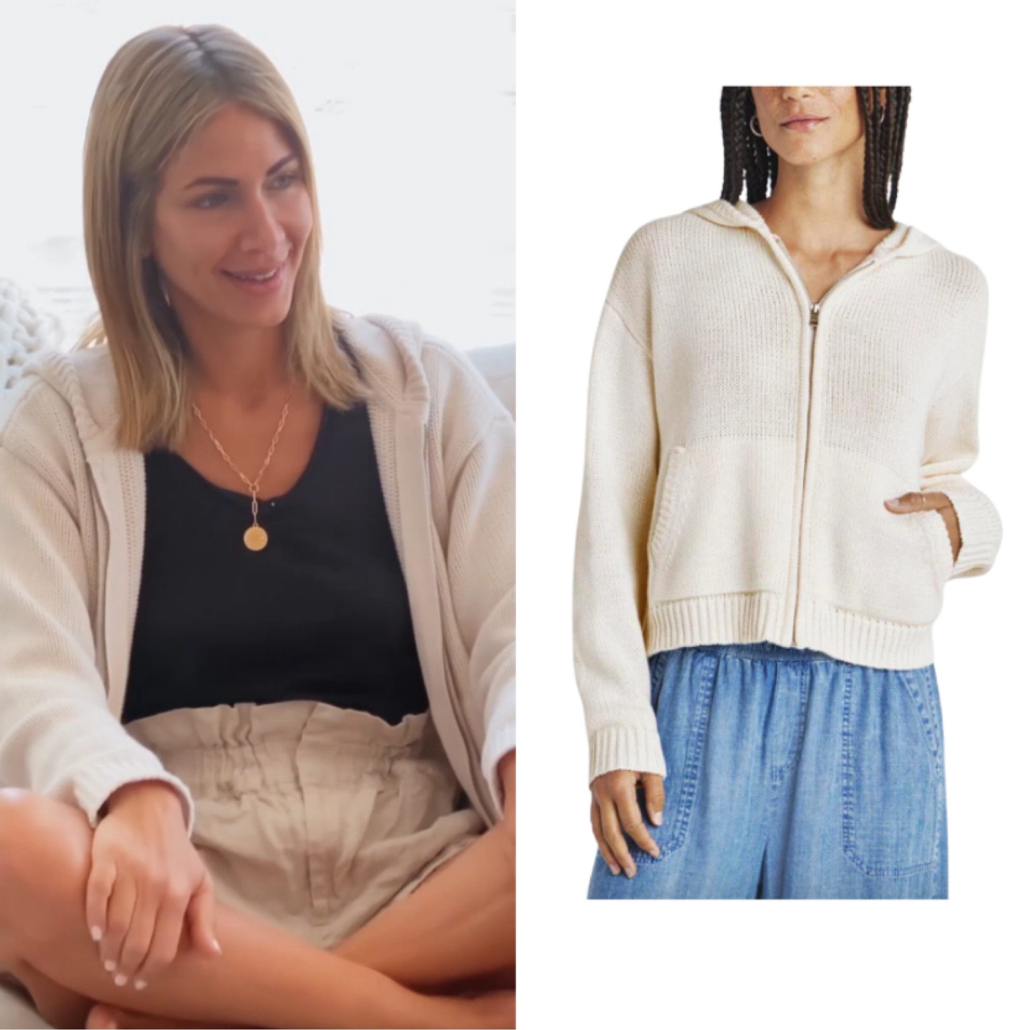 Erin Lichy’s Ivory Knit Hooded Zip Up 