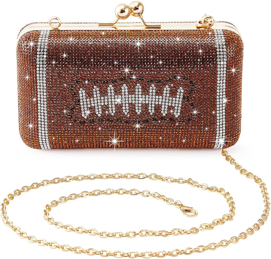 Football Purse Rhinestone Bling Evening Bag Women Glitter Sparkly Crystal Rugby Novelty Clutch fo... | Amazon (US)