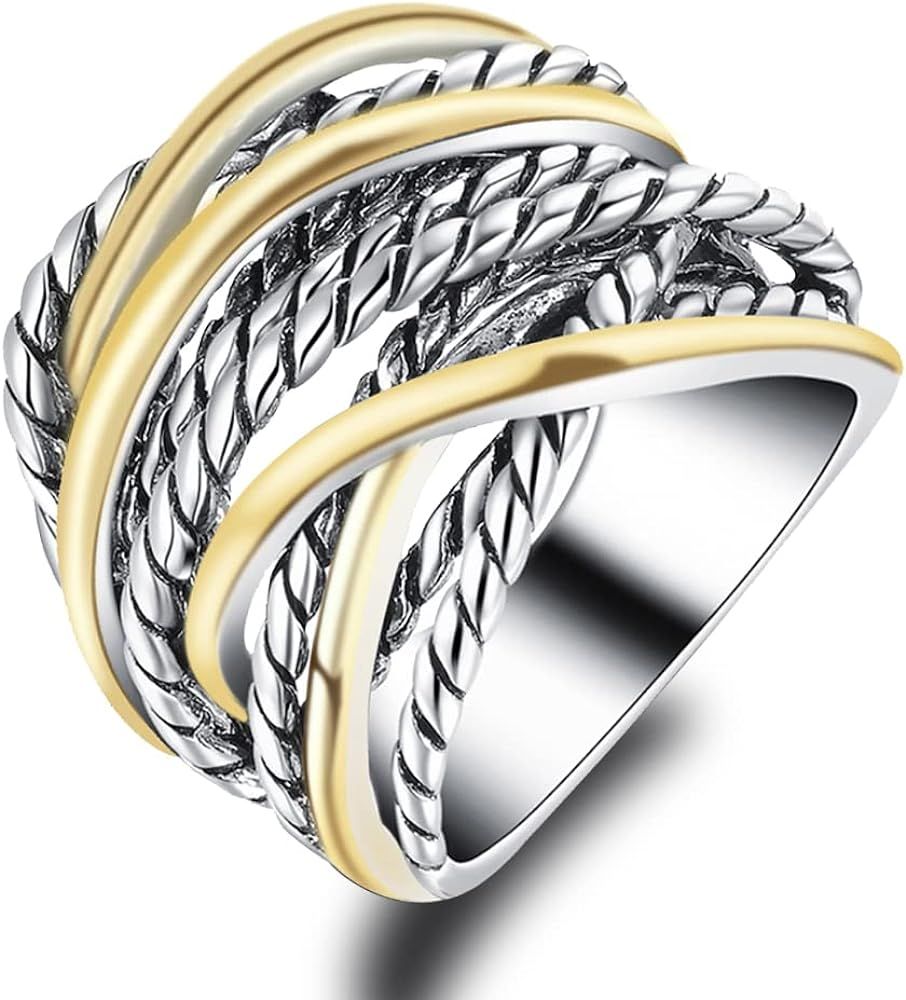 Aprilery Gold and Silver Cross Rings for Women, Fashion Statement Ring X Knot Band Chunky Twisted... | Amazon (US)