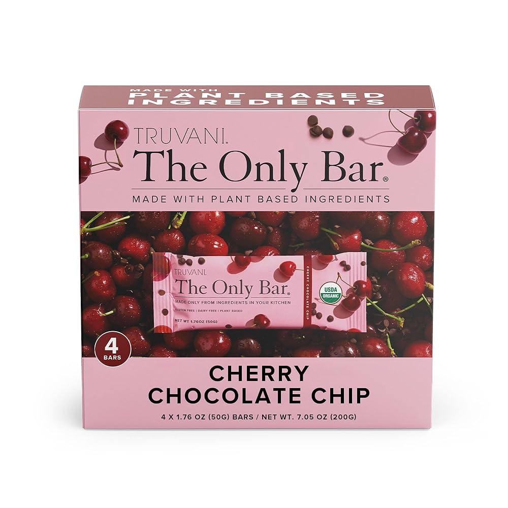 Truvani Plant Based Snack Bars | Cherry Chocolate Chip 4 Pack | 5g Protein | USDA Organic and Veg... | Amazon (US)
