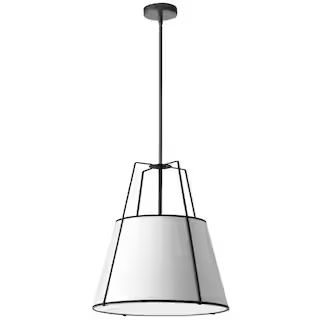 Trapazoid 1-Light Matte Black Pendant with Laminated Fabric Shade | The Home Depot