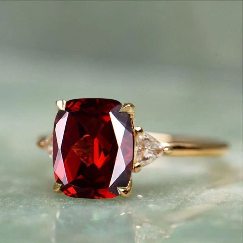 Art Deco Garnet Wedding Ring Unique Red Garnet Engagement Ring Natural Garnet Bridal Promise Ring... | Etsy (US)